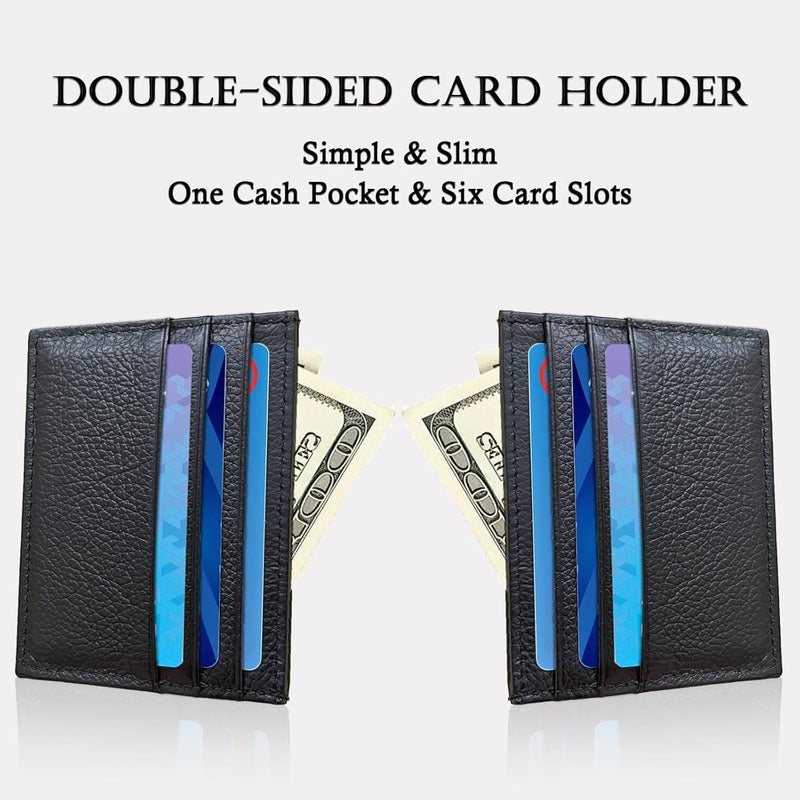 WOXVM Credit Card Holder Wallet RFID Blocking Slim Credit Card Cases Holder Premium Leather Minimalist Front Pocket Small Wallet with 6 Card Slots and 1 Pockets for Men Women (Black) - Image 4